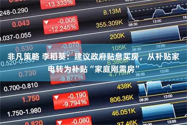 非凡策略 李稻葵：建议政府贴息买房，从补贴家电转为补贴“家庭刚需房”