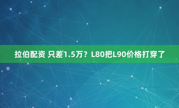 拉伯配资 只差1.5万？L80把L90价格打穿了
